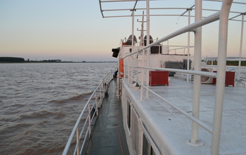 View from the scientists' research vessel on the Yellow River in China.